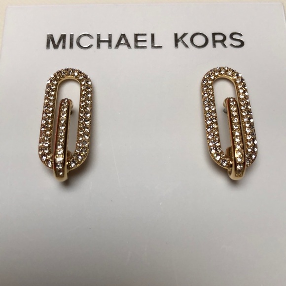 NEW MICHAEL KORS PAVE CRYSTAL LINK POST EARRINGS - Picture 7 of 8